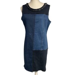 Hope & Harlow Sleeveless Patchwork Denim Colorblock Dress Women's 10